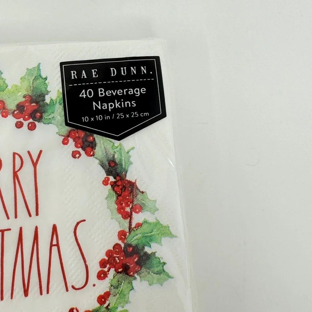 Rae Dunn Merry Christmas Wreath Design Party Ware Paper‎ Plates And Napkins New